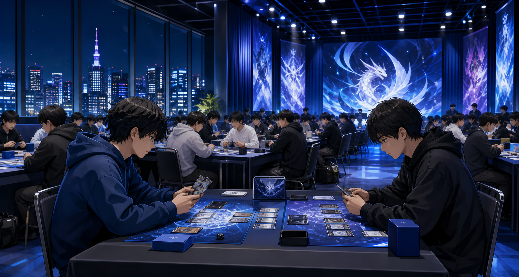 大規模な架空のカードゲーム大会会場