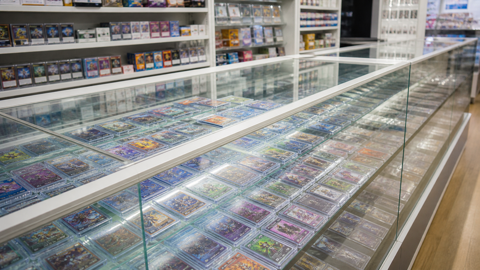 明るいホビー店のカード販売コーナー
