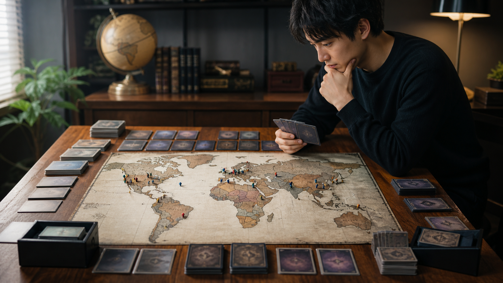 国際大会の結果を確認するカードゲームの手元